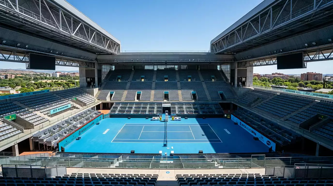 Estadio Rod Laver Arena en Melbourne con pista dura azul bajo cielo despejado