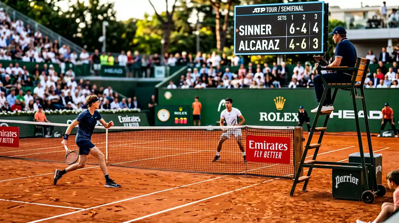 Pantalla de marcador con resultado de sets en un partido de tenis