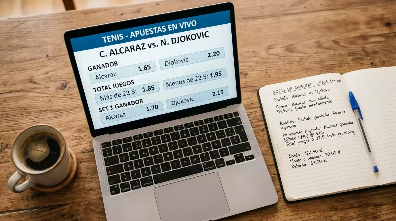 Pantalla de ordenador mostrando diferentes mercados de apuestas de tenis con cuotas decimales